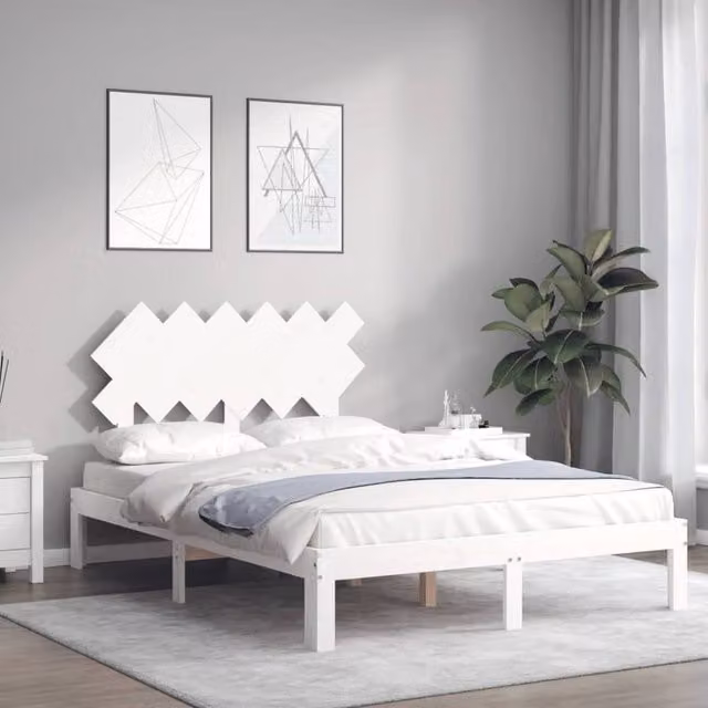 Berkfield Home Beautiful Small Double Solid Wood Bed Frame with Headboard in White