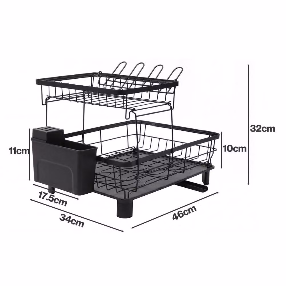 Toque Black Steel Dish Drainer Rack with Drip Tray and Cutlery Holder – 4