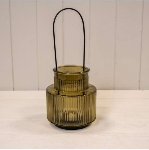 KDMD Large Round Green Glass Tealight Candle Holder for Tabletop