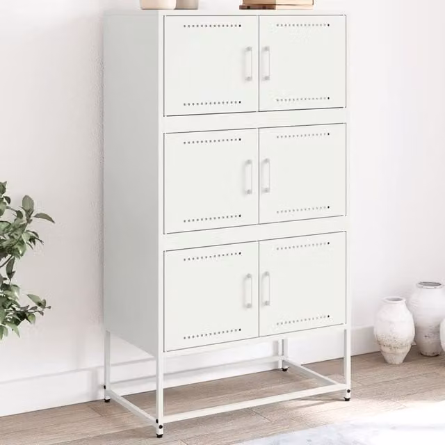 Berkfield Home Industrial White Metal Sideboard W/D/H: 68.5 x 38.5 x 123.5 cm