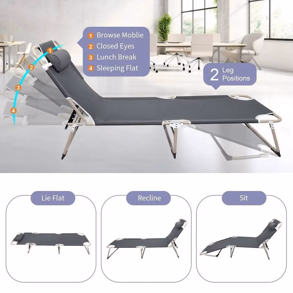 Kelvenix Reclining Sun Lounger Garden Folding Chair in Grey – 3