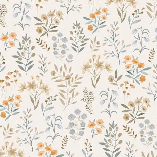 Grandeco Placed Posey Floral Sprig Textured Wallpaper in Blue and Multicolour