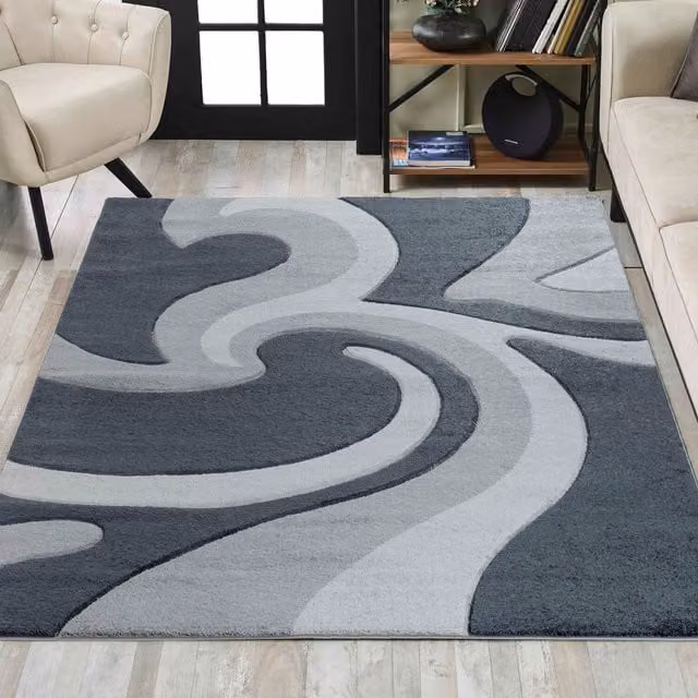 Desire Rugs Modern Abstract Rectangular Area Rug in Black and Grey, W: 80 cm, L: 150 cm