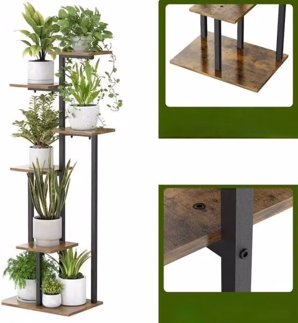 FLAVORA 6-Tier Tall Indoor Plant Stand in Black