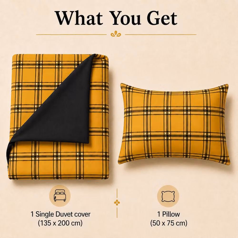 Lazzaro Home Honey Checkered Duvet Cover Set in Yellow, King Size, Brushed Microfibre – 7