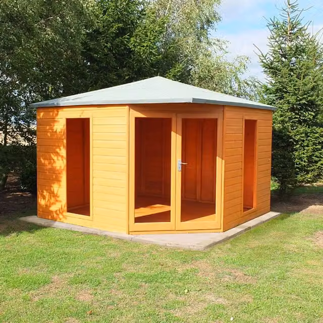 Shires Larkspur Wooden Summerhouse with Double Doors and Two Fixed Windows, Light Brown, W/D/H: 304.8 x 304.8 x 243.8 cm