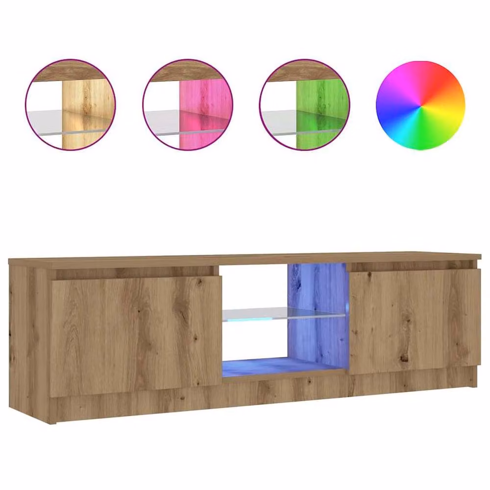 Berkfield Home Modern TV Cabinet with LED Lights in Artisan Oak Brown, W/D/H: 120 x 30 x 36 cm – 3
