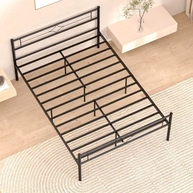 SPETLEK Metal Double Bed Frame in Black, W/D/H: 140 x 200 cm