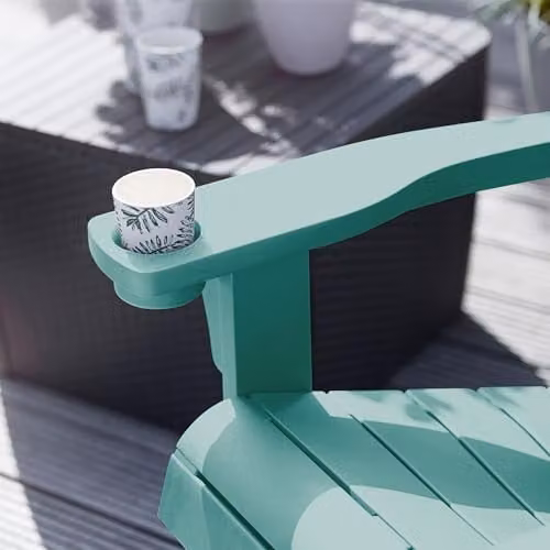 Keter Alpine Adirondack Garden Chair in Aqua Teal, Weatherproof Wood-Effect Outdoor Chair with Armrests – 3
