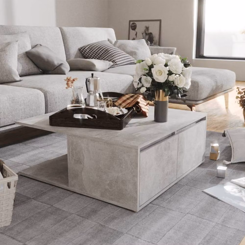 Berkfield Home Modern Square Coffee Table in Concrete Grey, W/D/H: 80 x 80 x 31 cm – 2