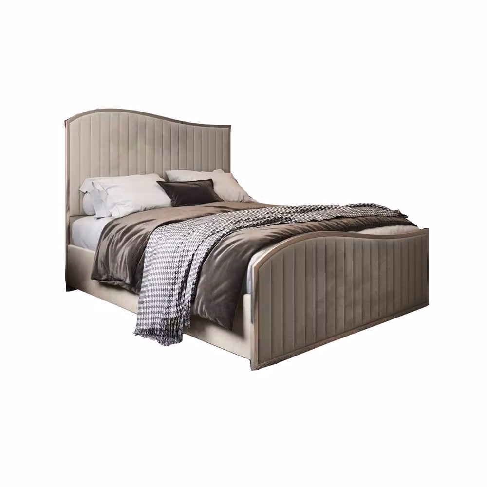 KDMD Idbury Super King Upholstered Velvet Designer Bed Frame in Beige and Cream with Metal Details – 2
