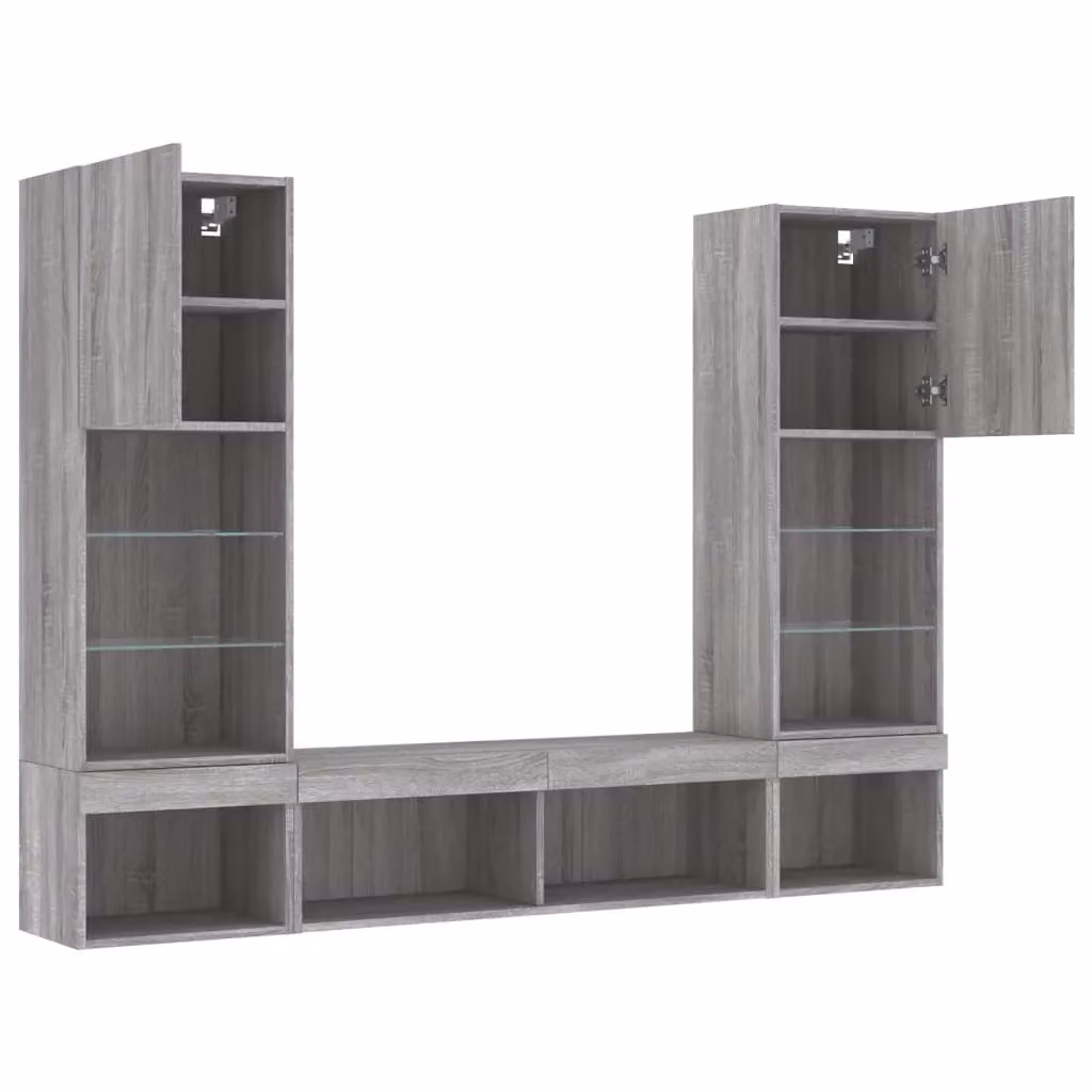 Berkfield Home 5 Piece Modern Grey Sonoma TV Wall Unit with Integrated LED Lighting and MDF Construction – 3