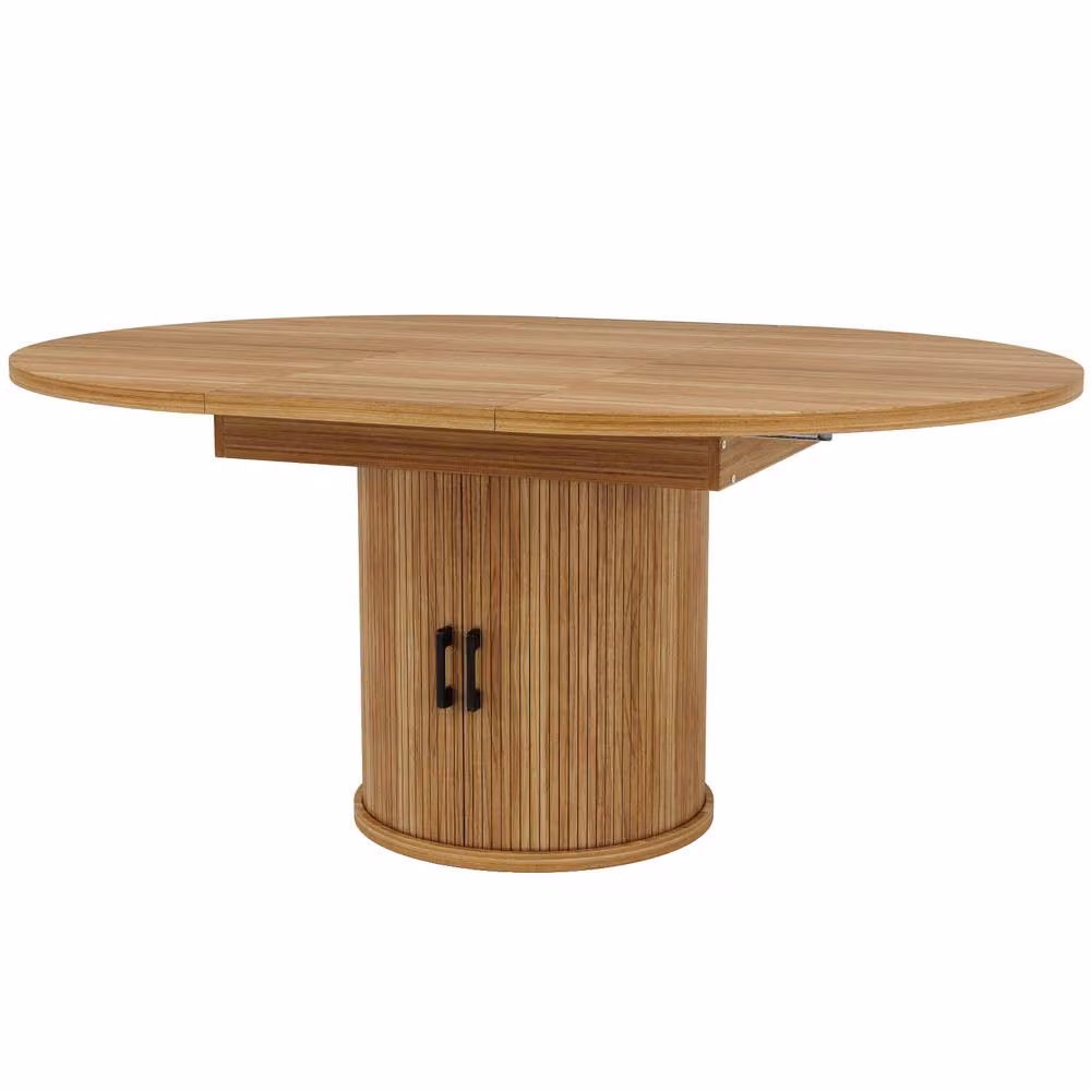 Merax Extendable Round to Oval Dining Table with Butterfly Leaf and Storage in Brown and Black – 2