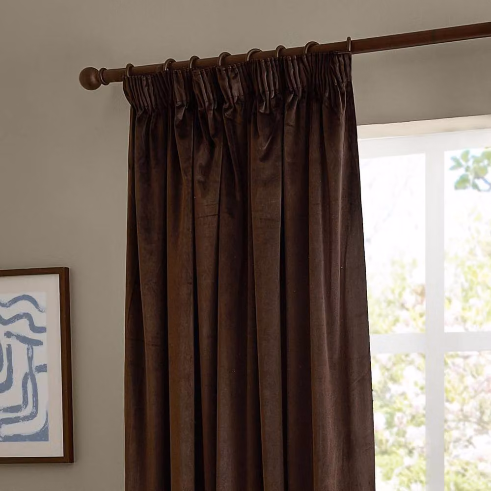 Furn Chocolate Brown Velvet Blackout Pencil Pleat Curtain Pair, W: 229 cm, H: 229 cm – 3