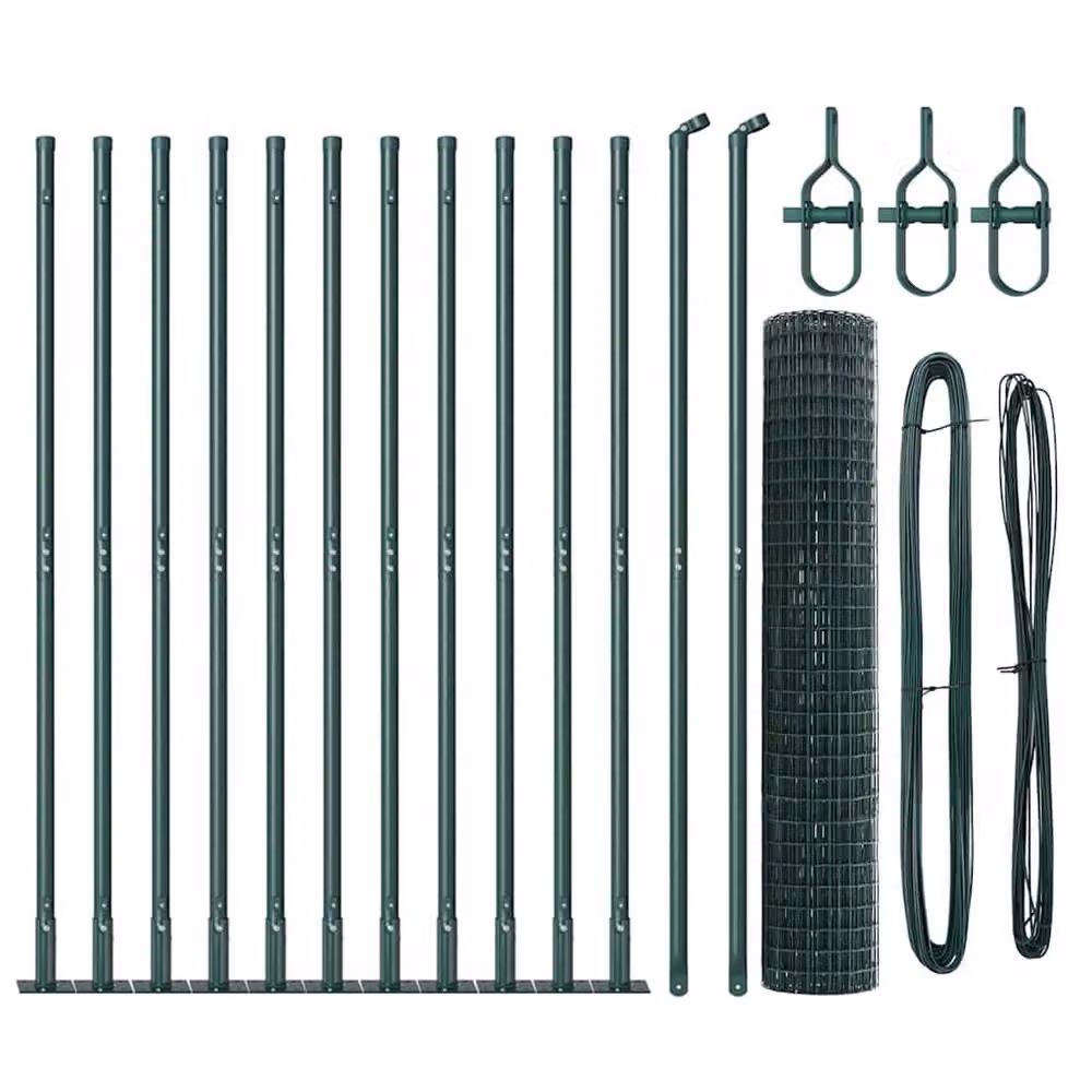 Berkfield Home Euro Fence with 13 Flanged Posts, Galvanised Steel, Green, H: 120 cm, W: 25 m – 4