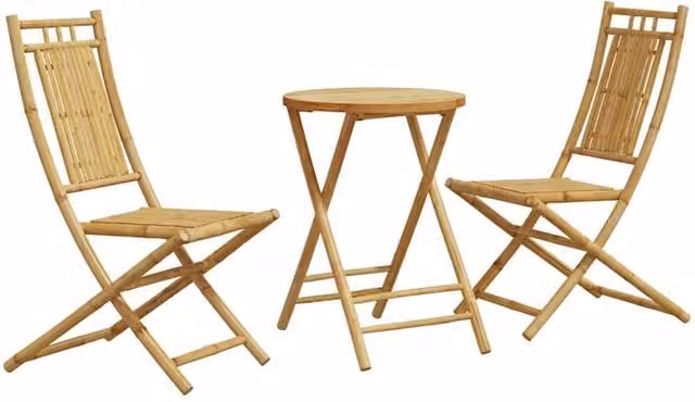 Berkfield Home 3 Piece Rustic Bamboo Bistro Set in Brown – 1