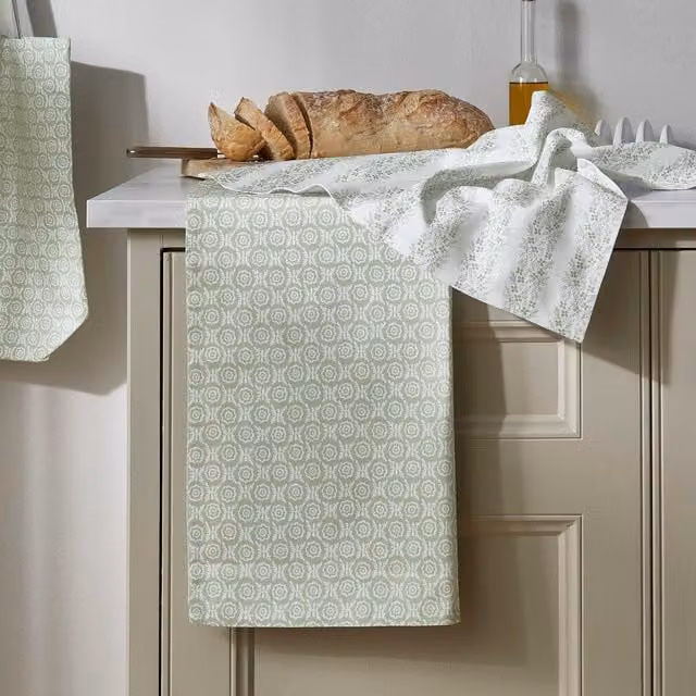 Murmur Maren & Thea Graphic Cotton Tea Towels in Mourne Green