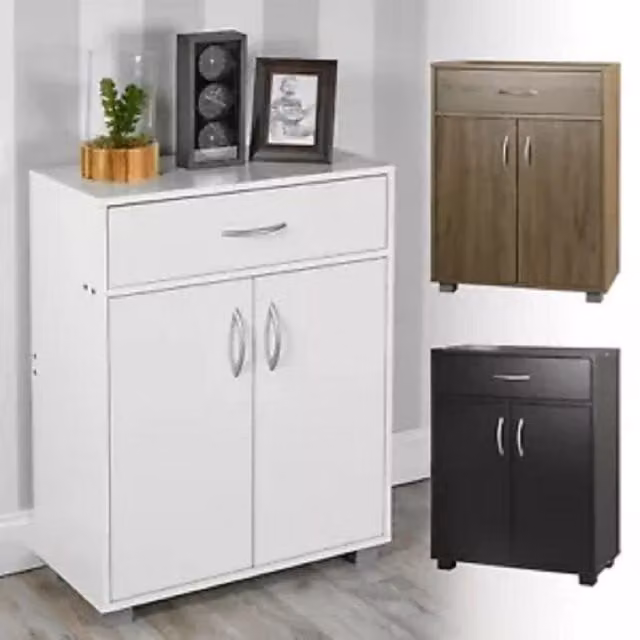 EONLION Small 2-Door Wooden Sideboard with Drawer, White Modern Hallway Storage Cabinet – 1
