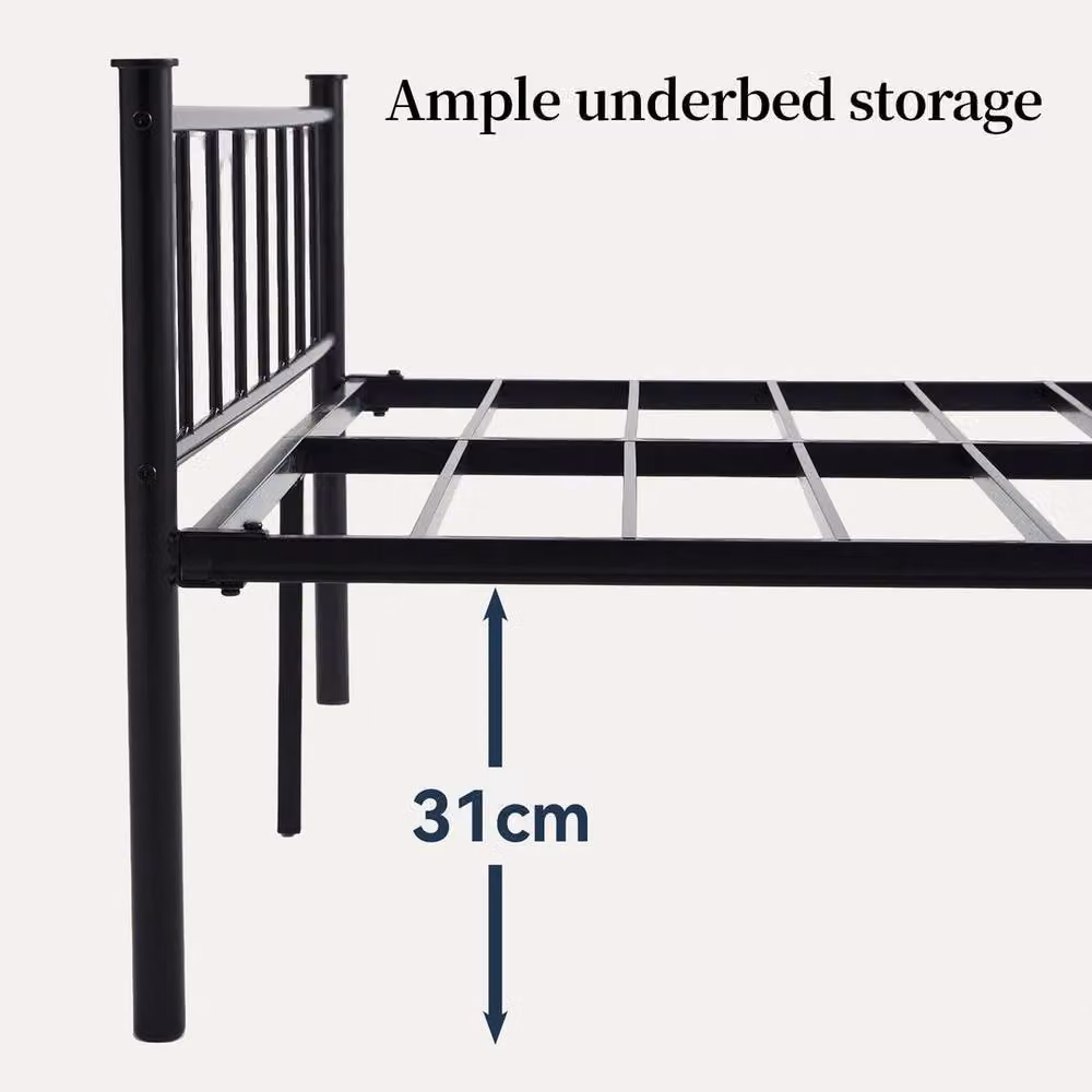 FORGEVIO Double Metal Bed Frame with Headboard and Footboard in Black, 140 x 200 cm – 4