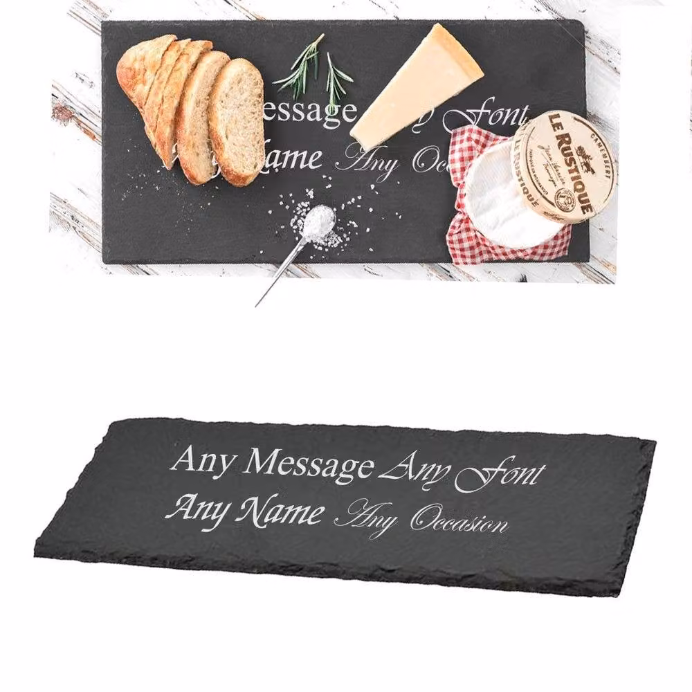 Uniqueful Personalised Engraved Rectangular Natural Solid Slate Serving Plate in Black – 2