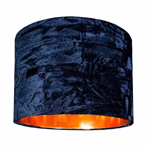 Happy Homewares Midnight Blue Crushed Velvet Circular Drum Lampshade with Copper Inner, Diameter: 25.4 cm – 1