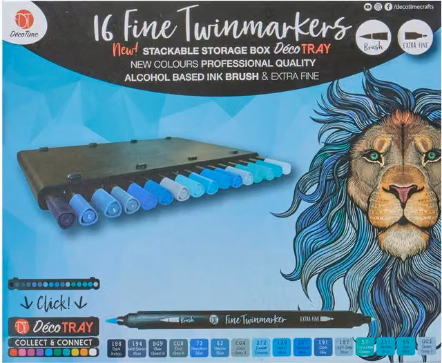Deco Time Pack of 16 Multicolour Fine Tip Twin Permanent Ink Markers