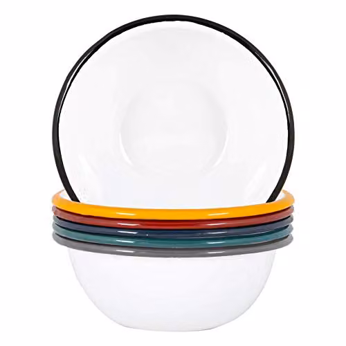 Argon Tableware Multicoloured Enamel Steel Pasta Bowls, Pack of 6, Diameter: 16 cm