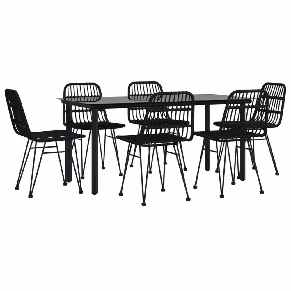 Berkfield Home 7 Piece Black Poly Rattan Garden Dining Set with Glass Top Table – 3