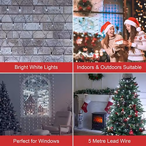 The Christmas Workshop 360 LED Bright White Curtain Style Christmas Net Lights, Mains Powered, W 3.5 m x H 1.2 m – 3