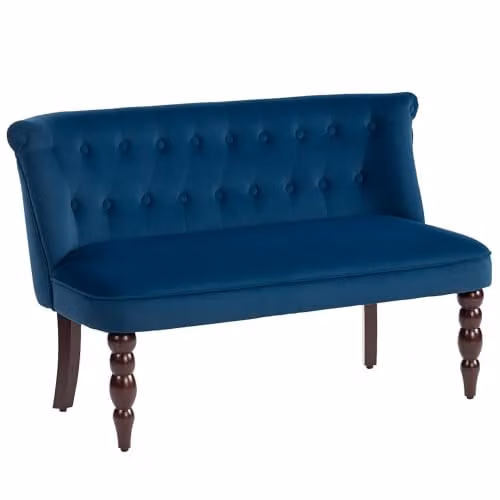 HOMCOM Velvet 2 Seater Sofa in Blue with Solid Wood Frame, W/D/H: 120 x 78 x 67 cm