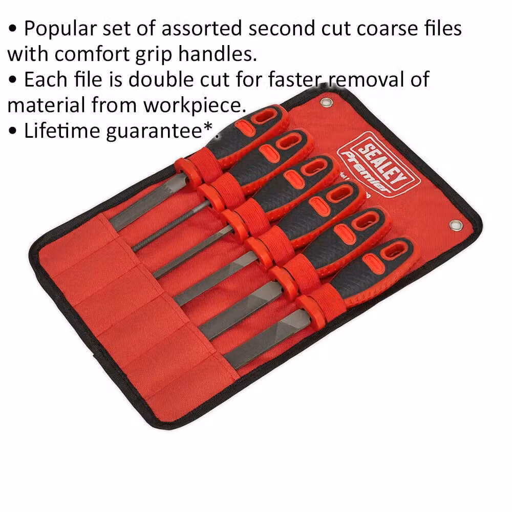 Loops Premium 6 Piece 150mm Engineers File Set in Multicolour with Comfort Grip and Double Cut Coarse Finish – 2