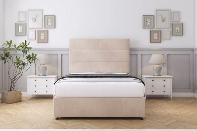 Sloomy Texas Naples Super King Divan Set with 54 inch Headboard in Light Sand