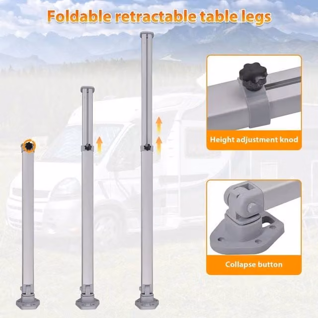 EONLION Grey Aluminium Folding Table with Adjustable Height, W/D/H: 200 x 100 x 54 cm