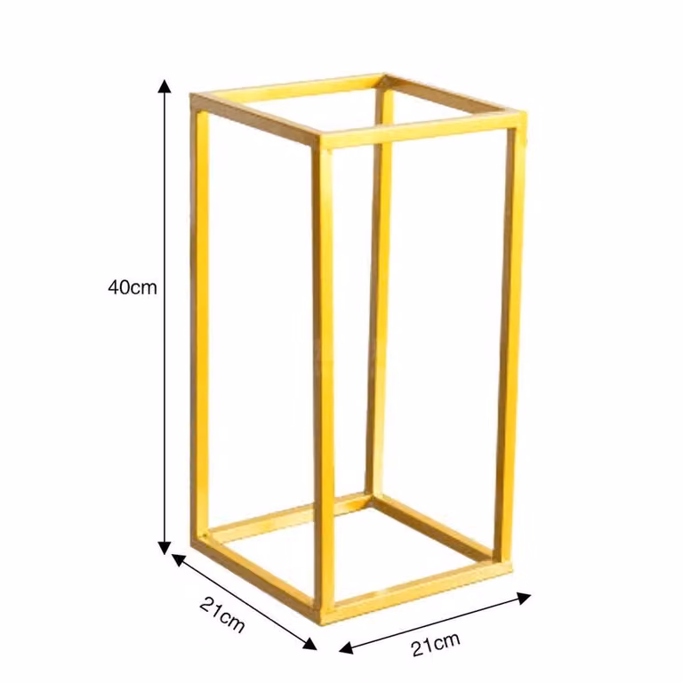 FLAVORA Gold and White Metal Flower Stand Pedestal Plinth, W/D/H: 21 x 21 x 40 cm