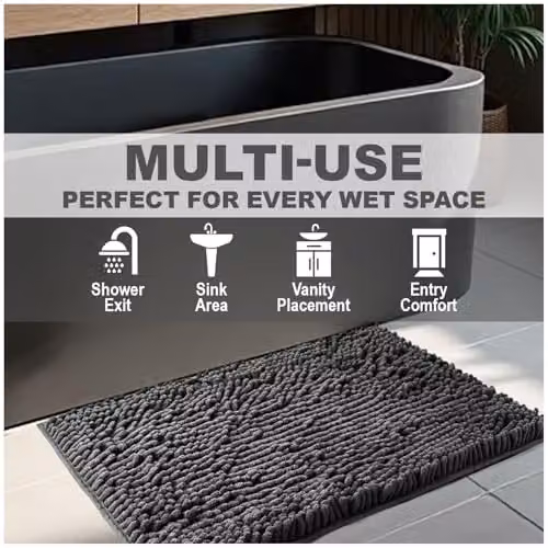 GAVENO CAVAILIA Miami Chenille Loop Microfibre Bath Mat, Grey, W/D: 50 x 80 cm – 8