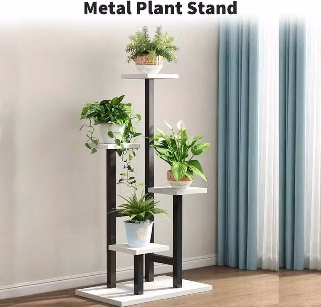 EONLION 4-Tier Metal Plant Rack in Black and White with Vintage Matt Finish – 1