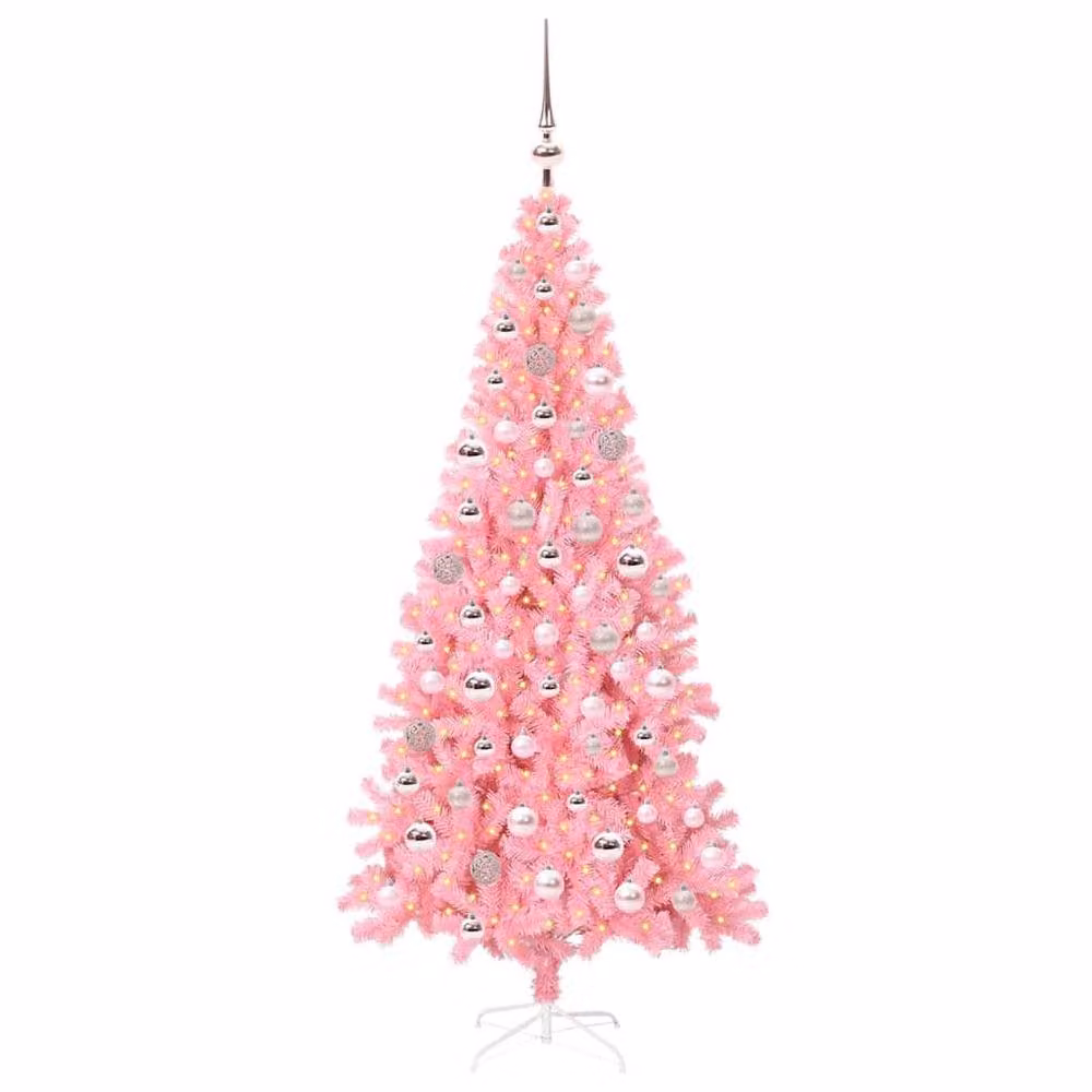 Berkfield Home Pink PVC Christmas Tree with 300 LEDs and Stand, Height: 180 cm – 2