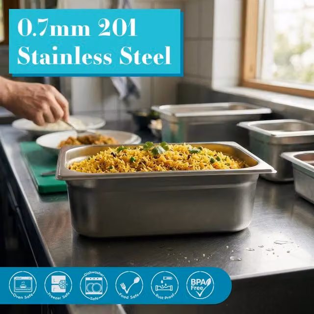 Argon Tableware Stainless Steel Gastronorm Containers 1/3, 5.5 l, Silver, Pack of 4 – 1