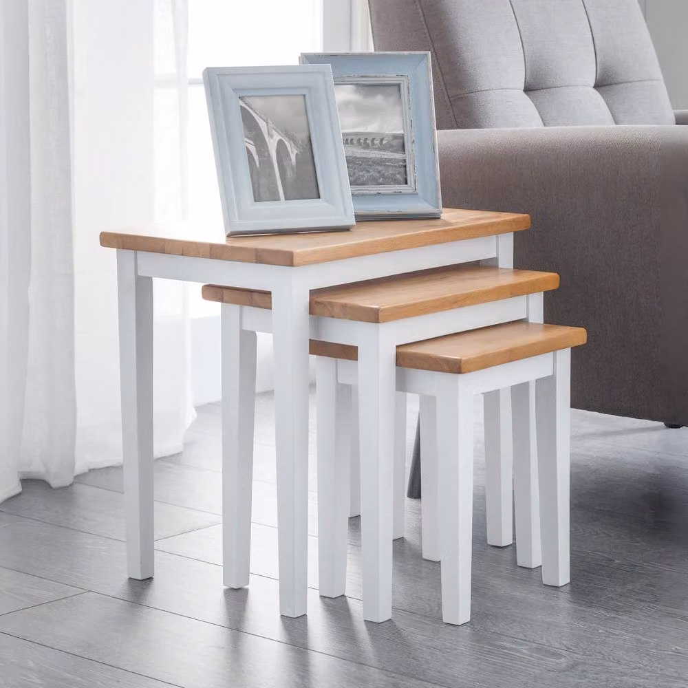 Cheshire Inverlochy Nest Of Tables in White and Light Oak – 2