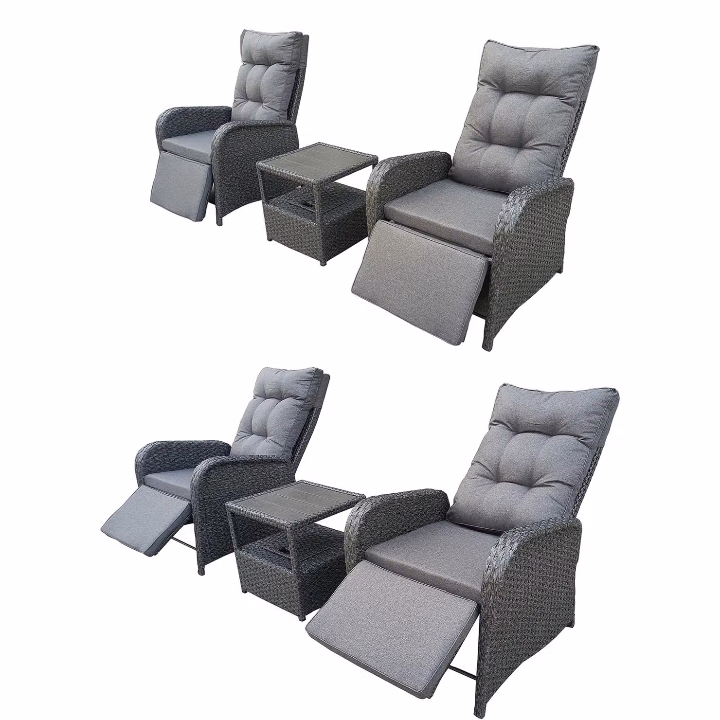 FURNITURE ONE 3 Piece Grey Patio Lounge Chair Set with Ice Bucket and Outdoor Coffee Table – 2