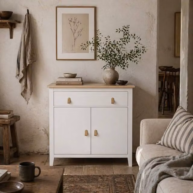 Wyld Haus Kesora Lela White and Natural Oak Farmhouse Sideboard