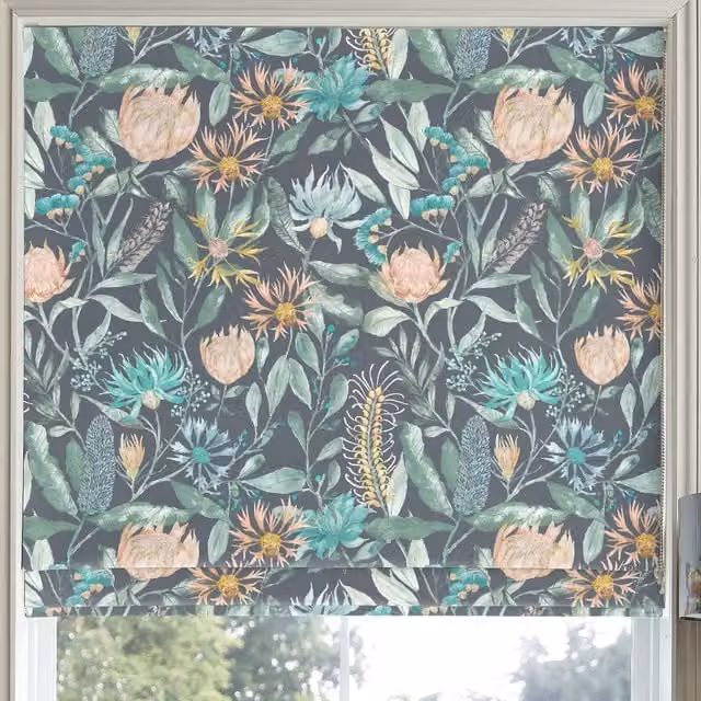 Voyage Vitoria Made to Measure Blackout Roman Blind in Blue Multicolour Floral Design