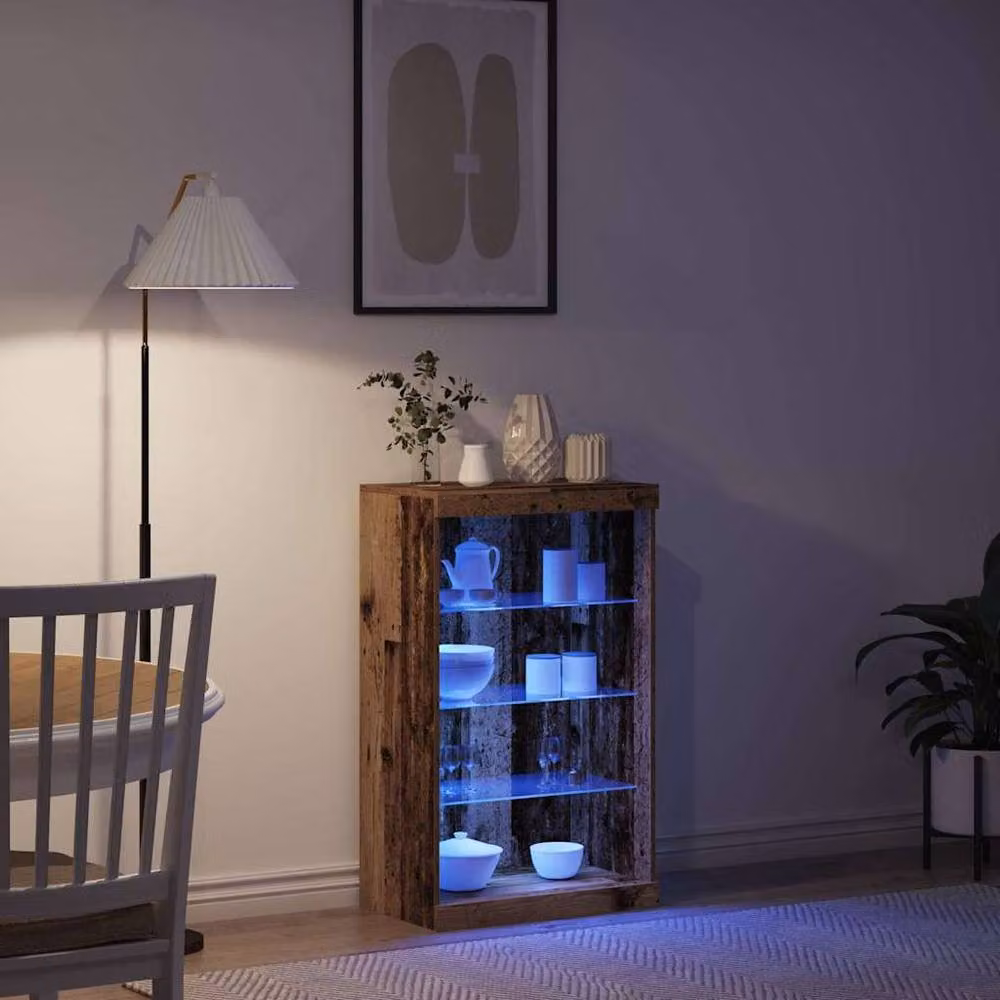 Berkfield Home Rustic Wood Sideboard with Integrated LED Lights and Glass, Brown, W/D/H: 60.5 x 37 x 100 cm – 5