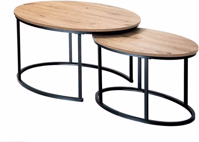 CALICOSY Lenny Set of 2 Oval Nesting Coffee Tables in Light Brown Oak Effect, W/D/H: 90 x 60 x 45 cm and 60 x 45 x 45 cm