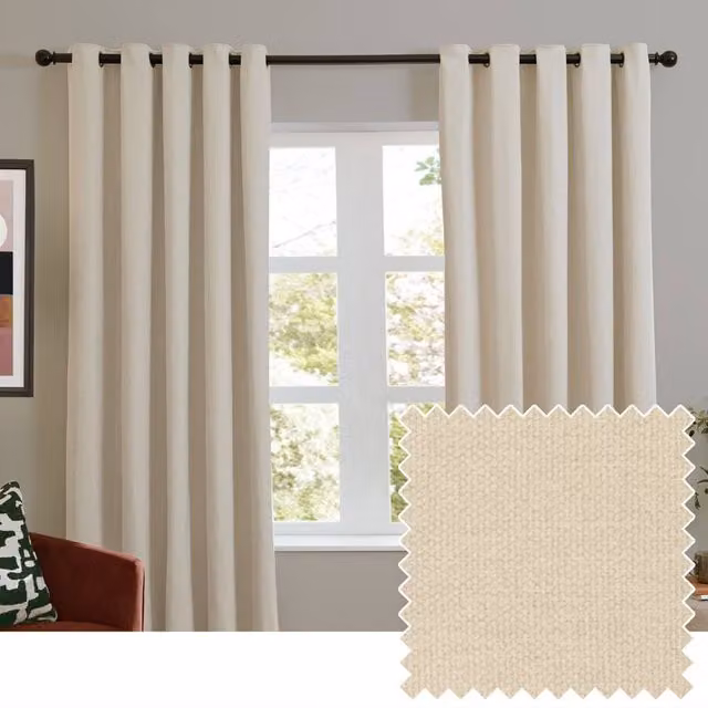 Furn Soft Chenille Blackout Eyelet Curtain Pair in Beige, Width: 229 cm, Drop: 137 cm – 1