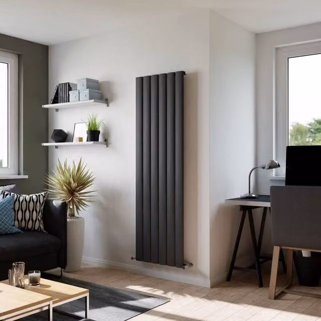 Bathroom Kingdom Saturn Anthracite Single Flat Panel Vertical Radiator, Grey, H: 1800 mm, W: 470 mm – 1