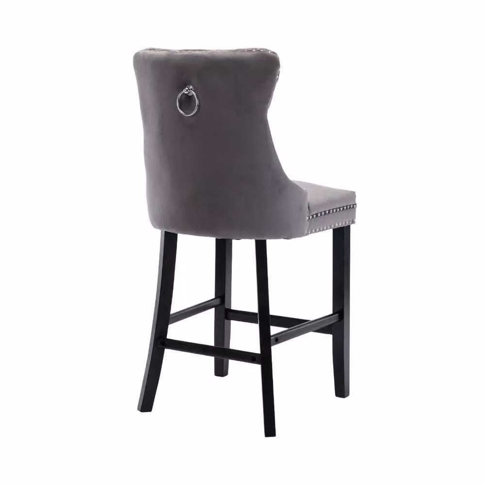 Modern Home Touch Romsey Velvet Kitchen Breakfast Barstools with Oak Wooden Legs and Knocker Ring Back in Grey – 5