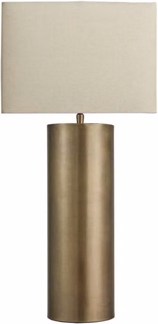Industville Pillar Geometric Cylinder Table Lamp in Brass with Gold Fabric Shade
