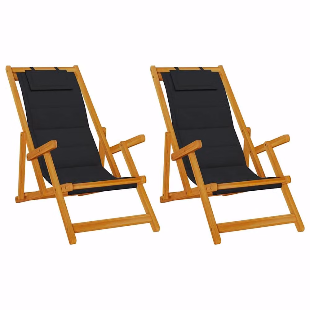 Berkfield Home Set of 2 Folding Beach Chairs in Black Textilene and Wood, W/D/H: 61.5 x 110 x 97 cm – 2