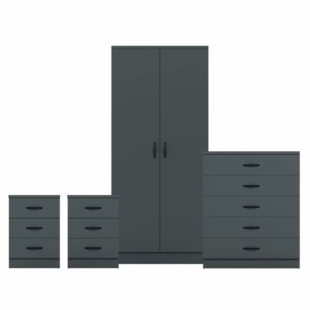 HD Designs Riano 4 Piece Green Bedroom Set with 3 Drawer Bedside and 4 Drawer Chest – 2